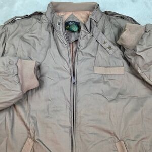 Aberdeen Bomber Jacket Mens XL Epaulets Ribbed Trim Snap Collar Full Zip Taupe